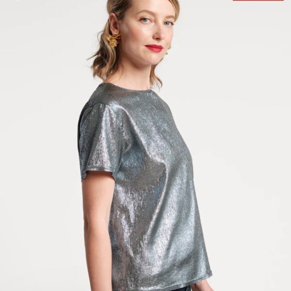 Frances Valentine Empire State Silver Metallic Tee Large NWT - Picture 4 of 5
